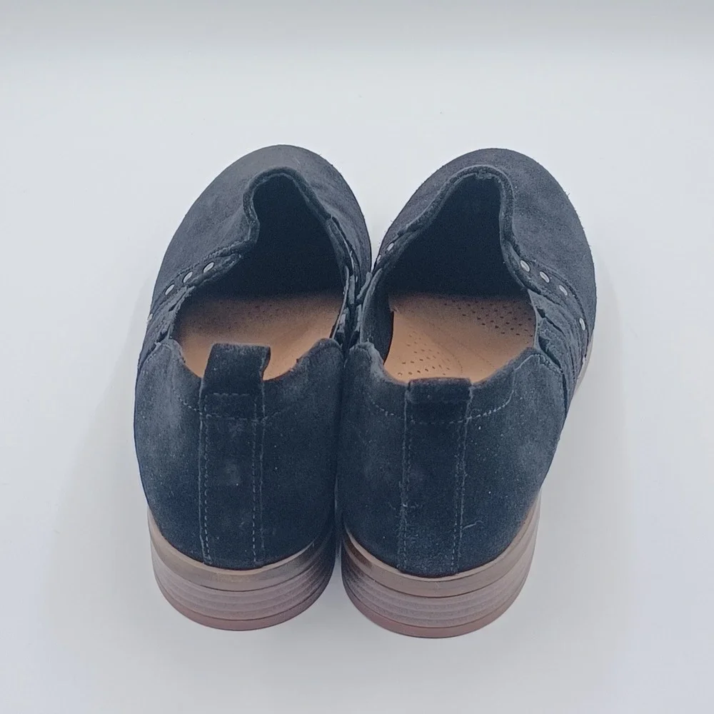 Clarks Collection Loafers Womens 9.5‎ Black Suede Studded Slip On Shoes NEW